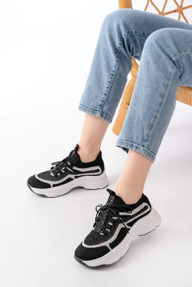 3001 Siyah Bağcıklı Fileli Günlük Spor Ayakkabı - 2