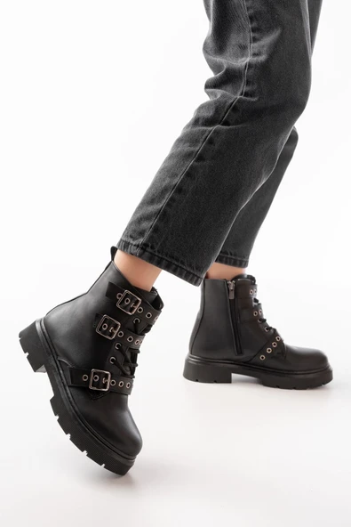 508-3039 Bej Toka Aksesuarlı Fermuarlı  Günlük Kadın Bot - 8