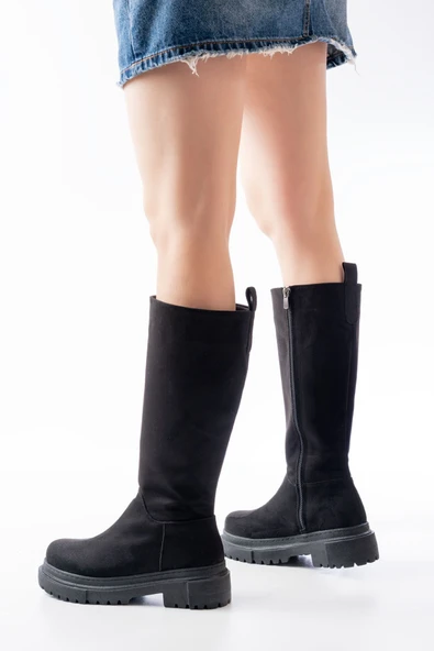 812-340 Siyah Süet Fermuarlı Günlük Kadın Çizme - 5