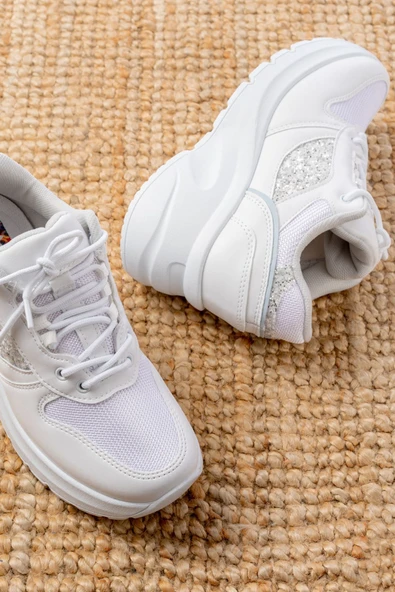 F-185 Siyah Günlük Bağcıklı Taş Aksesuarlı Yazlık Spor Ayakkabı - 9