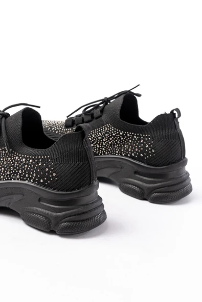 3002 Beyaz Bağcıklı Fileli Taş Aksesuarlı Günlük Spor Ayakkabı - 11