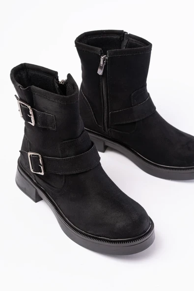 02-2014 Siyah Süet Toka Aksesuarlı Günlük Kadın Bot - 4