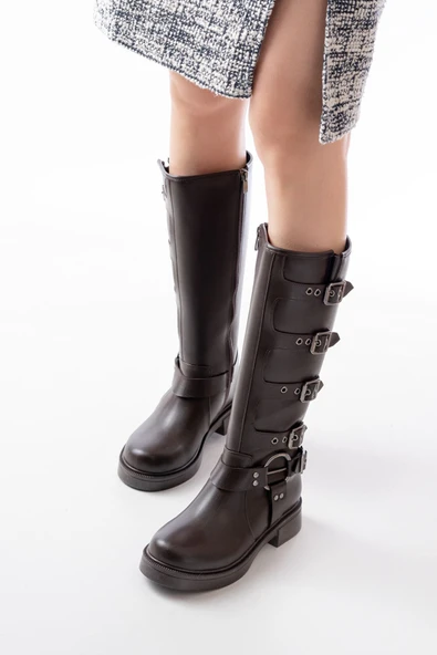 02-346 Bej Düz Topuklu Günlük Binici Çizme - 8