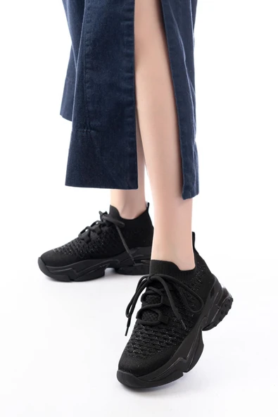 Sp-2024 Bej Günlük Bağcıklı Fileli Taş Aksesuarlı Kadın Spor Ayakkabı - 9