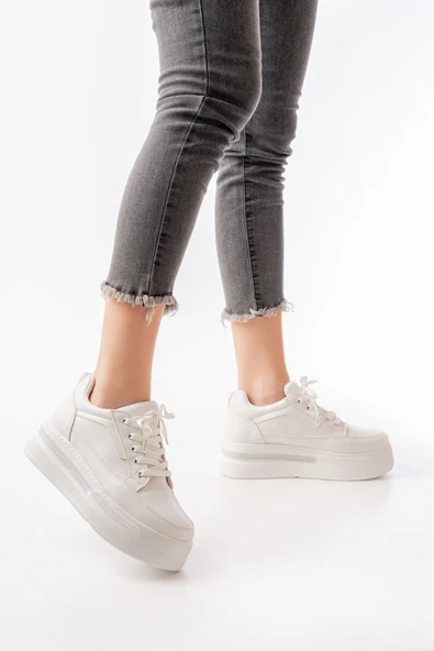 Fln-1999 Siyah Bağcıklı Taban Taş Aksesuarlı Günlük Spor Ayakkabı - 11