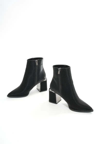 DNZ-409 Siyah Fermuarlı Topuklu Kadın Günlük Bot - 4