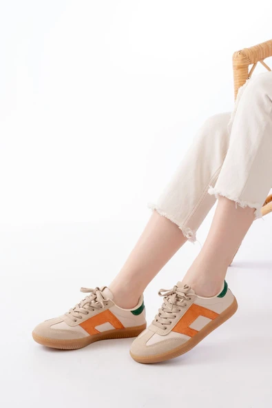 M-5007 Bej Garni Bağcıklı Termo Taban Günlük Kadın Spor - 2