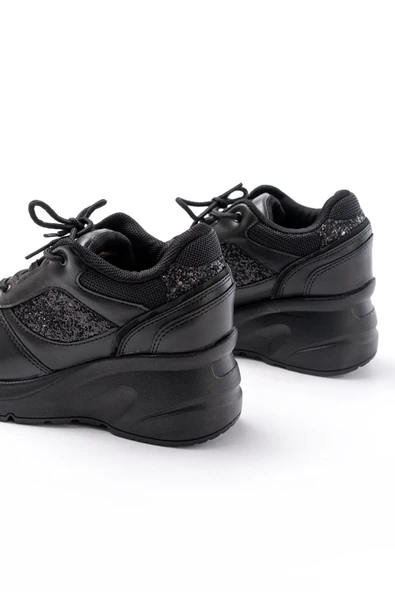 F-185 Siyah Günlük Bağcıklı Taş Aksesuarlı Yazlık Spor Ayakkabı - 5