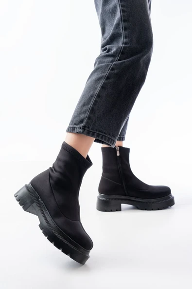 236-2011 Siyah Streç Fermuarlı Günlük Kadın Bot - 9