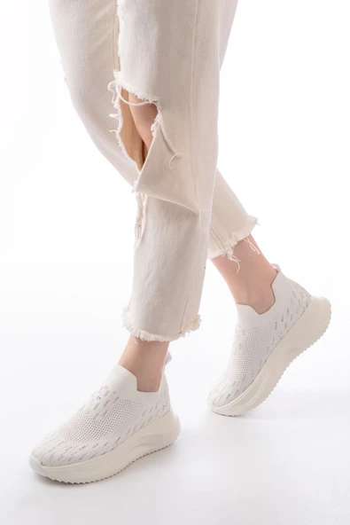 DM-707 Siyah Fileli Beyaz Faillant Taban Taş Aksesuarlı Günlük Spor Ayakkab - 11