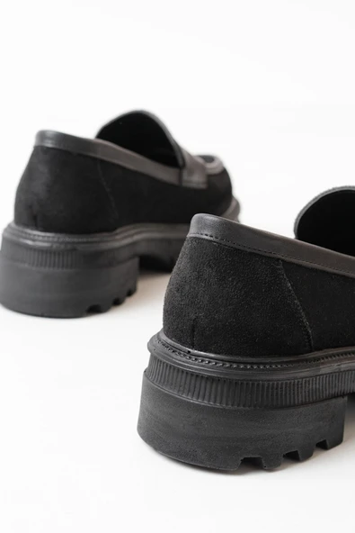 746-759 Siyah Süet Günlük Yüksek Tabanlı Loafer Ayakkabı - 5