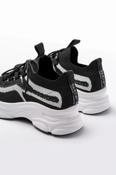 3001 Siyah Bağcıklı Fileli Günlük Spor Ayakkabı - 5