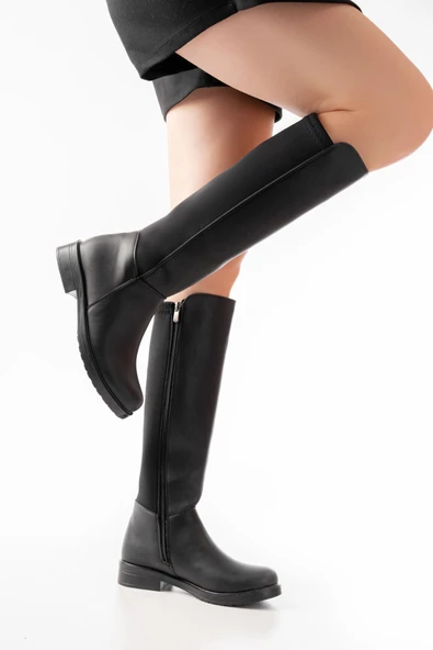 165-305 Bej Arka Streç Fermuarlı Günlük Kadın Çizme - 2