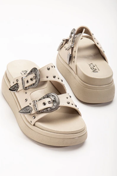 24422-1180 Bej Dolgu Topuk Kadın Sandalet - 3