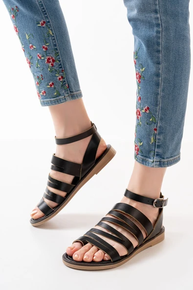 205-041 Bej Ortopedik Hakiki Deri Kadın Sandalet - 8