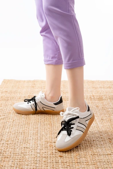 M-6005 Beyaz Garni Bağcıklı Termo Taban Günlük Kadın Spor - 3