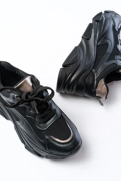 SP-149 Siyah Platin Bağcıklı Fileli Günlük Spor Ayakkabı - 7