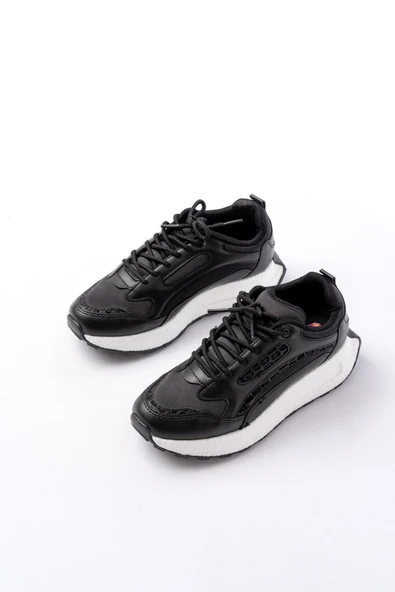 F-307 Siyah Bağcıklı Saten Taş Aksesuarlı Günlük Spor Ayakkabı - 3