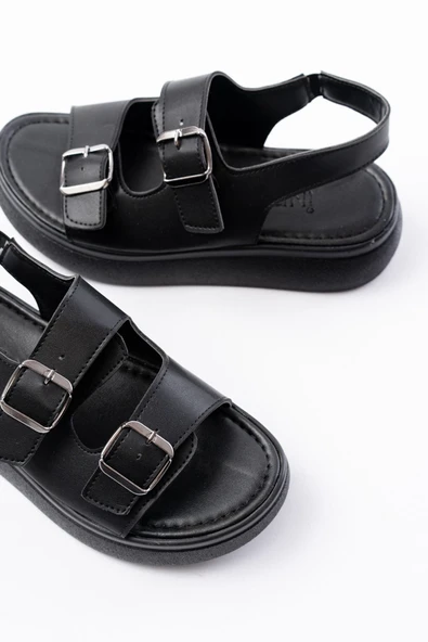 24413-572 Bej Günlük Dolgu Topuk Toka Aksesuarlı Kadın Sandalet - 8