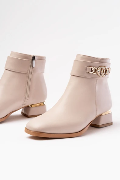 RM-502 Kahverengi Toka Aksesuarlı Topuklu Fermuarlı Günlük Kadın Bot - 10