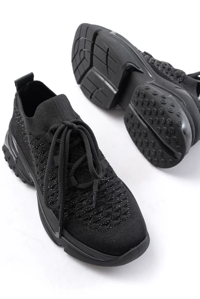 Sp-2024 Bej Günlük Bağcıklı Fileli Taş Aksesuarlı Kadın Spor Ayakkabı - 12