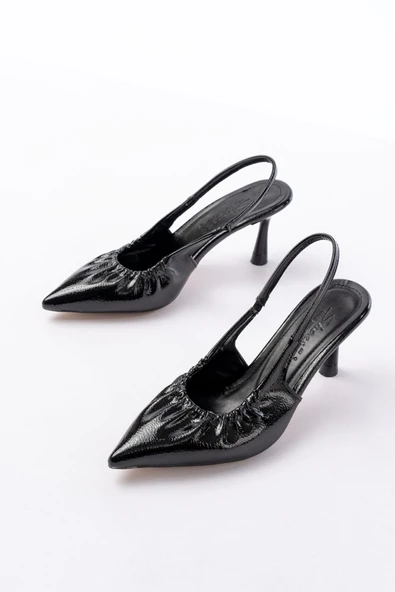 İnf-40451 Bej Kırışık Rugan Günlük Arkası Açık Topuklu Ayakkabı - 8