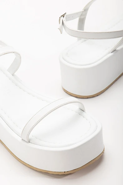 861-1027 Bej Dolgu Topuk Kadın Sandalet - 9