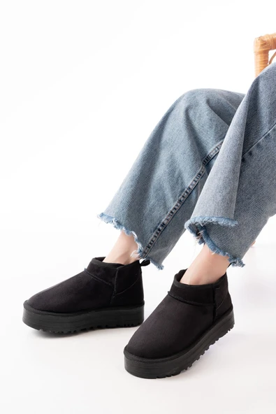 NDR-2850 Kahverengi Süet İçi Kürklü Kışlık Kapalı Burun Kadın Günlük Terlik - 4