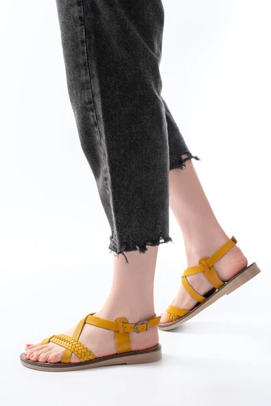 205-09 Koyu Kahve Ortopedik Hakiki Deri Kadın Sandalet - 11