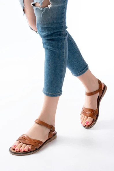 205-037 Taba Hakiki Deri Ortopedik Taban Kadın Sandalet - 4