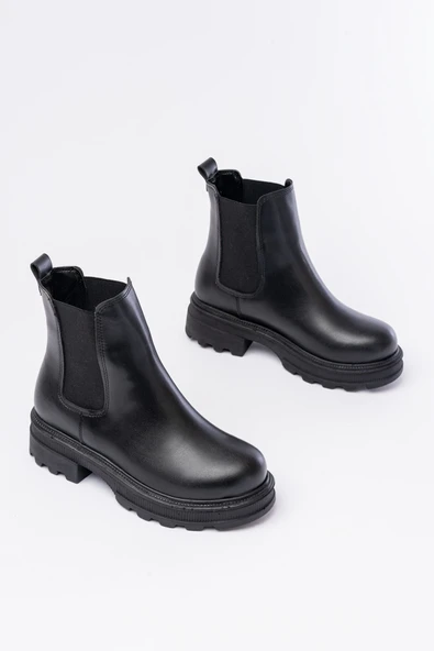 745-2137 Siyah Kalın Taban Lastikli Günlük Kadın Bot - 4