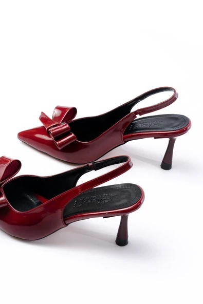 İnf-4501 Siyah Rugan Günlük Arkası Açık Fiyonklu Topuklu Ayakkabı - 8