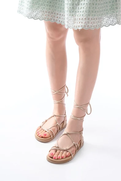 1001-1001 Fuşya Multi Bilekten Bağcıklı Kadın Sandalet - 5