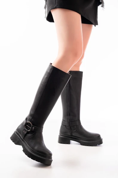 236-3021 Bordo Fermuarlı Günlük Kadın Çizme - 4