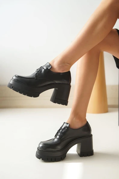NVL-507 Siyah Günlük Yüksek Topuklu Platform Loafer Kadın Ayakkabı - 4