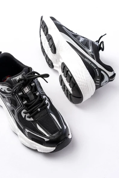 F-329 Siyah Günlük Bağcıklı Beyaz Tabanlı Yazlık Spor Ayakkabı - 5