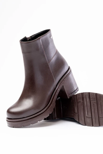 767-3020 Bej Fermuarlı Kalın Topuklu Günlük Kadın Bot - 8