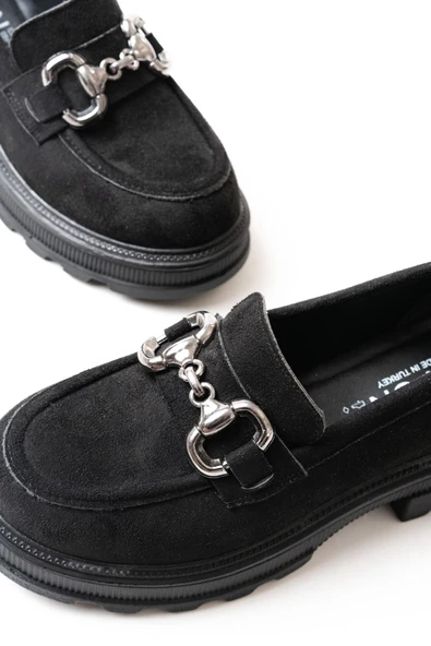 745-773 Siyah Süet Günlük Yüksek Tabanlı Loafer Ayakkabı - 4