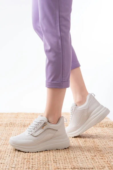 F-207 Siyah Bağcıklı Fermuarlı Taş Aksesuarlı Mevsimlik Spor Ayakkabı - 7