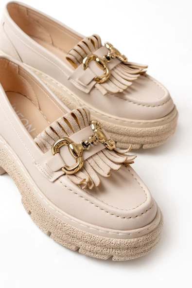 749-750 Bej Tokalı Günlük Yüksek Tabanlı Loafer Ayakkabı - 2