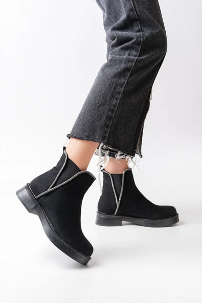 02-3055 Siyah Rugan Leopar Bağcıklı Fermuarlı Günlük Kadın Bot - 11