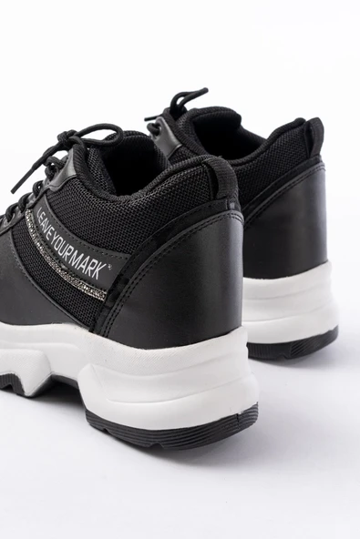 F-209 Siyah Bağcıklı Fileli Taş Aksesuarlı Günlük Spor Ayakkabı - 9