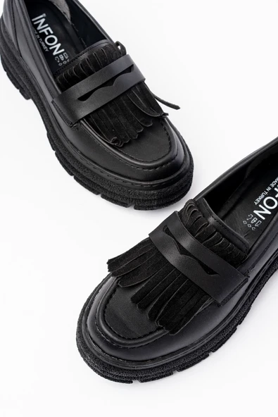 749-749 Siyah Günlük Yüksek Tabanlı Loafer Ayakkabı - 3