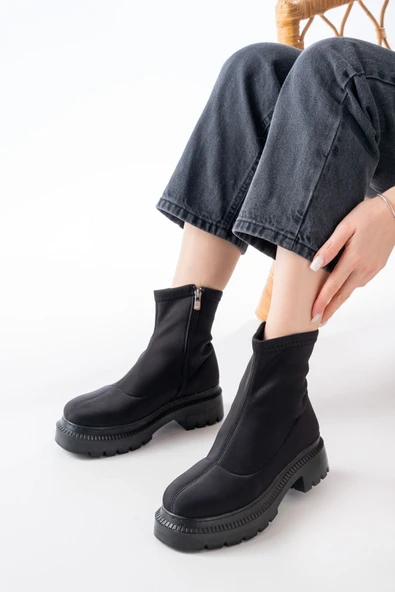 236-2011 Siyah Streç Fermuarlı Günlük Kadın Bot - 8