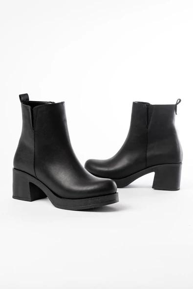 5109-3057 Kahverengi Lastikli Fermuarlı Kalın Topuklu Günlük Kadın Bot - 12