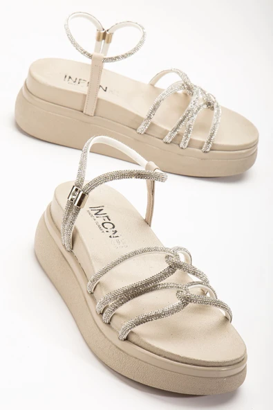 24422-1221 Bej Dolgu Topuk Kadın Sandalet - 3