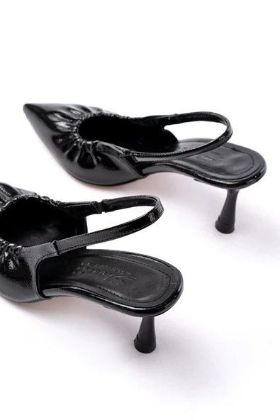 İnf-40451 Bej Kırışık Rugan Günlük Arkası Açık Topuklu Ayakkabı - 10