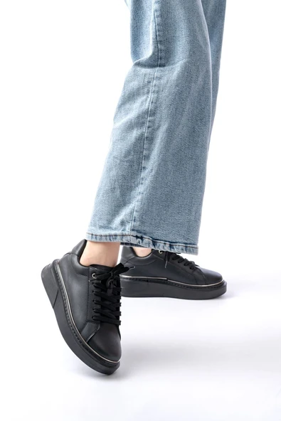 RS-2435 Siyah Platin Bağcıklı Dikişli Günlük Spor Ayakkabı - 3