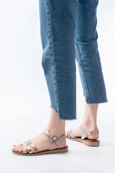 205-015 Taba Garni Ortopedik Hakiki Deri Kadın Sandalet - 7