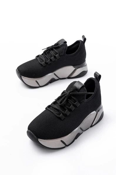 RS-400 Siyah Bağcıklı Fileli Renkli Taban Günlük Kadın Spor - 9